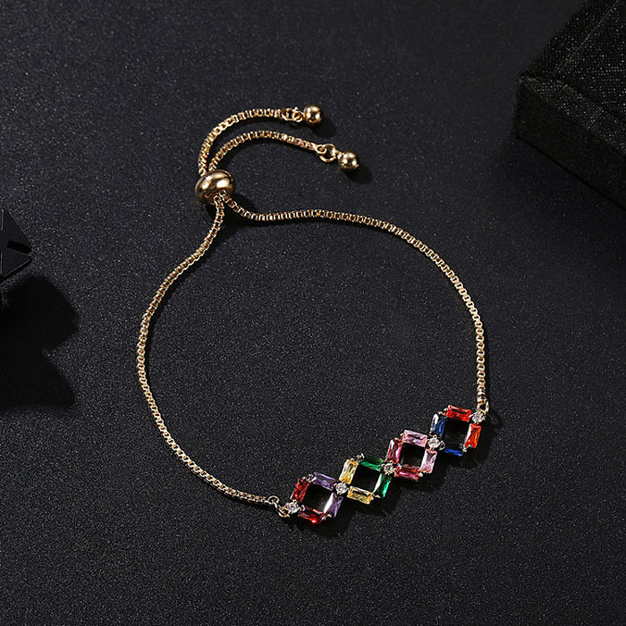 Casual Elegant Simple Style One-Shaped Quadrilateral Bamboo Copper Drawstring Inlay Zircon Bracelets