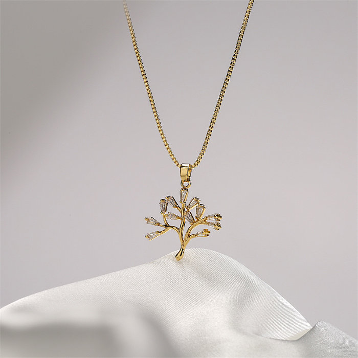 Fashion Tree Copper Inlay Zircon Pendant Necklace 1 Piece