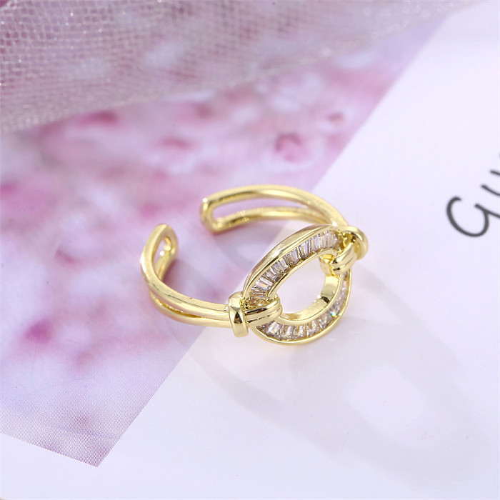 Casual elegante doce carta cobre chapeamento inlay zircon branco banhado a ouro anéis abertos