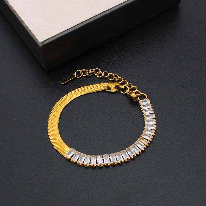 Collier de bracelets en zircon incrusté d'acier inoxydable géométrique rétro