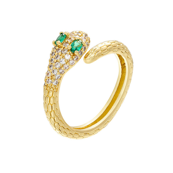 Atacado moda cobre micro incrustado zircão cobra anel ajustável joias