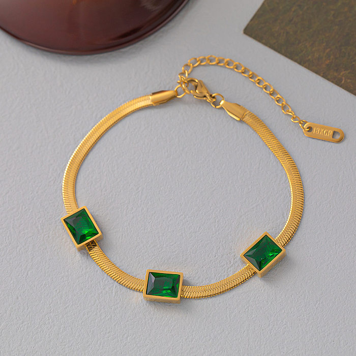 Retro Simple Style Rectangle Titanium Steel Plating Inlay Zircon Bracelets Necklace