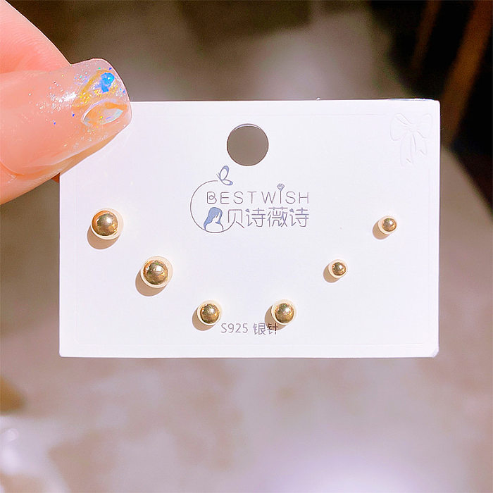 Sweet Round Butterfly Snowflake Copper Plating Inlay Zircon Ear Studs 1 Set