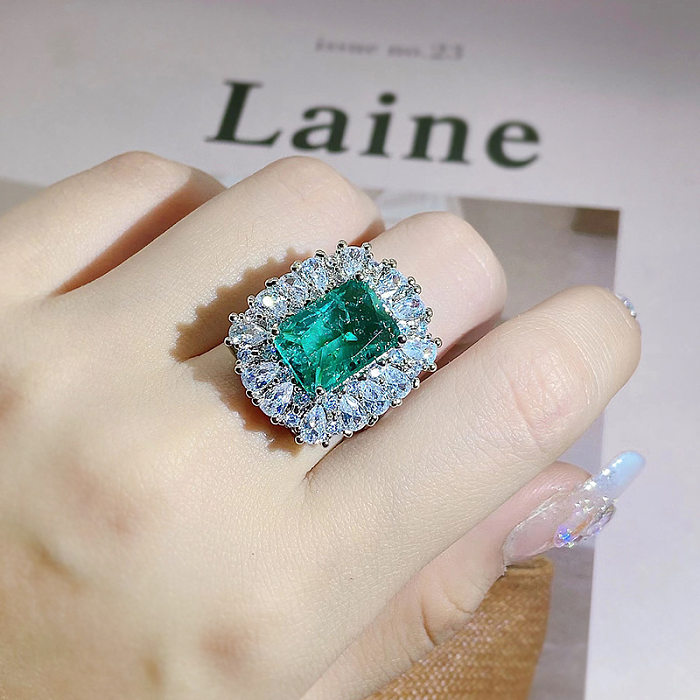 Classic Style Square Brass Inlay Zircon Rings