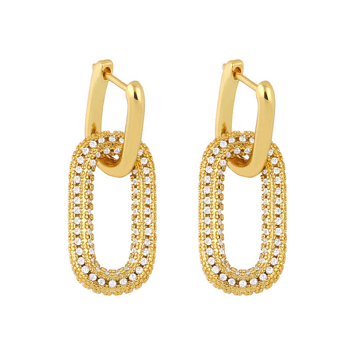 New Geometric Double Ring Lock Earrings Diamond Earrings Simple Retro Hip Hop Earrings  Wholesale jewelry