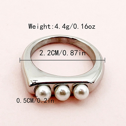Vacation Solid Color Stainless Steel Artificial Pearls Rings In Bulk