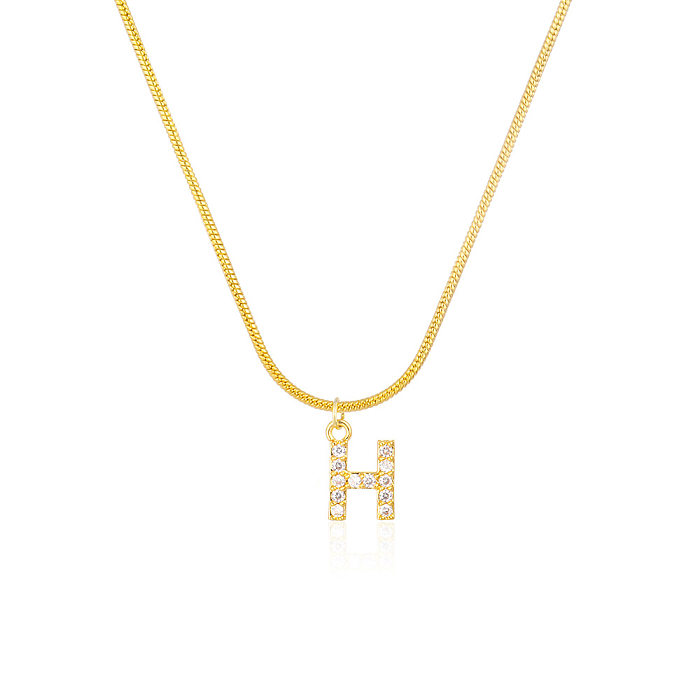 Elegant Letter Copper Inlay Zircon Pendant Necklace