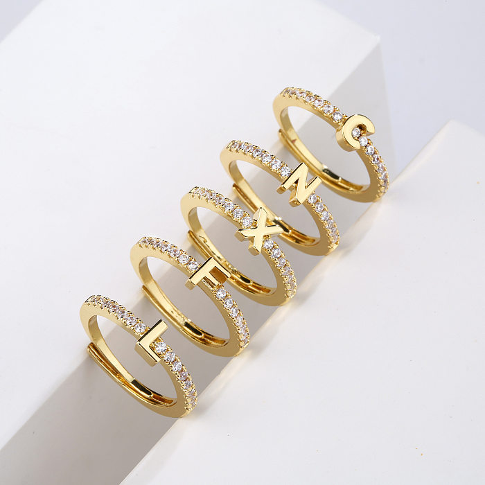 Micro-Inlaid Zircon Letters Ring 26 English Letters Opening Adjustable Ring