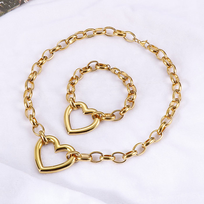Fashion Heart Shape Stainless Steel Titanium Steel Plating Hollow Out Jewelry Set
