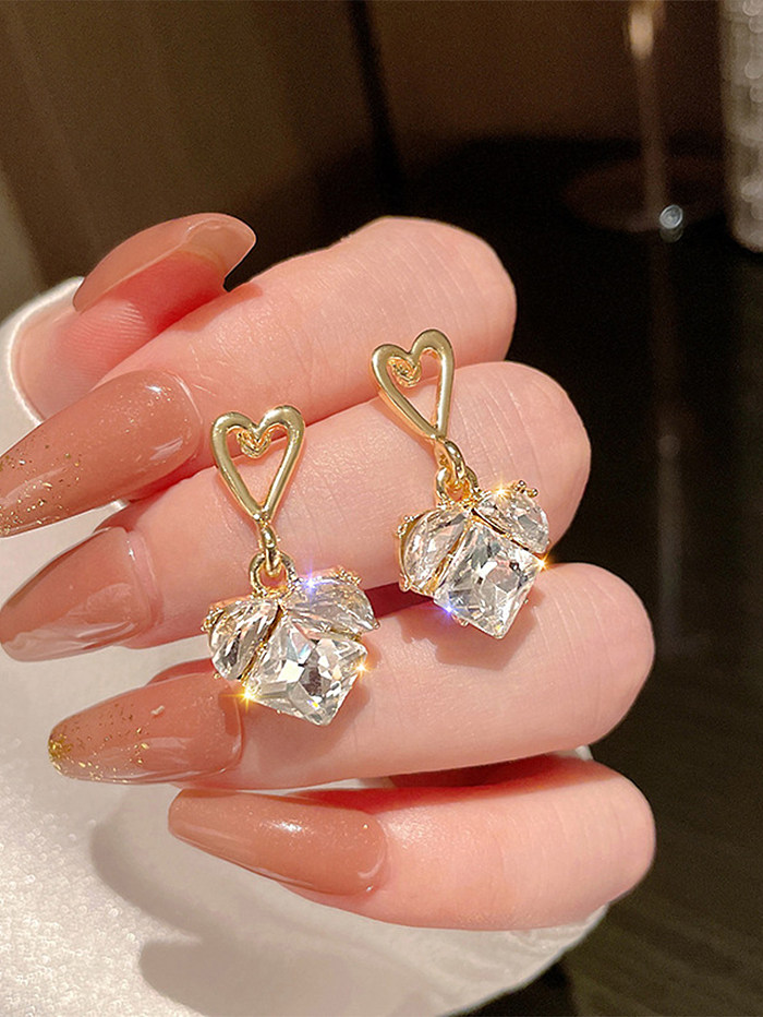 1 Pair Elegant Simple Style Classic Style Heart Shape Inlay Copper Zircon Drop Earrings