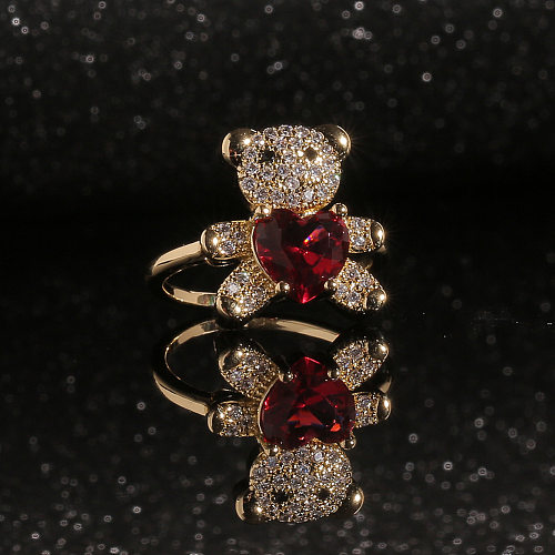 Europeu e americano nova moda ornamento fornecimento amor urso anel cor zircão anel feminino elegância e criatividade pequeno dedo anel