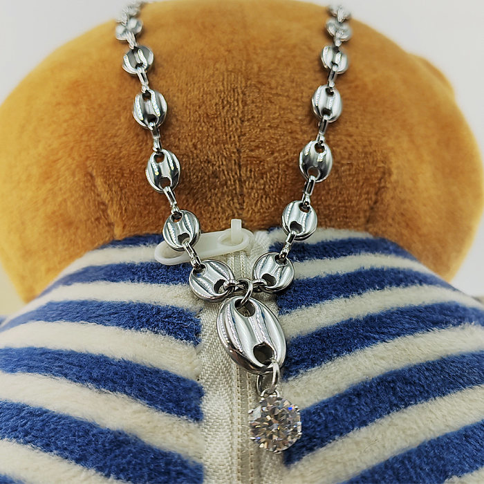 Collier de Bracelets en Zircon avec incrustation en acier inoxydable, couleur unie, nez de cochon de Style classique