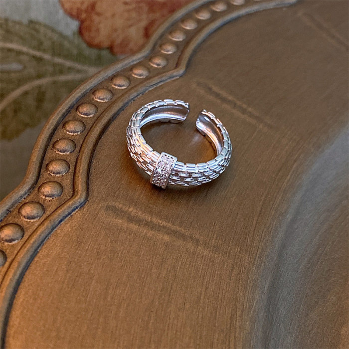 Anel aberto casual de estilo simples em formato de coração com chapeamento de cobre pérola zircão