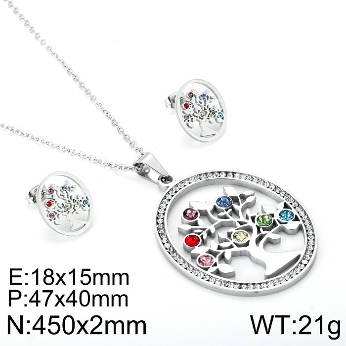 Zircon Pendant Earrings Fashion Trend Jewelry Stainless Steel Jewelry Tree Set Combination
