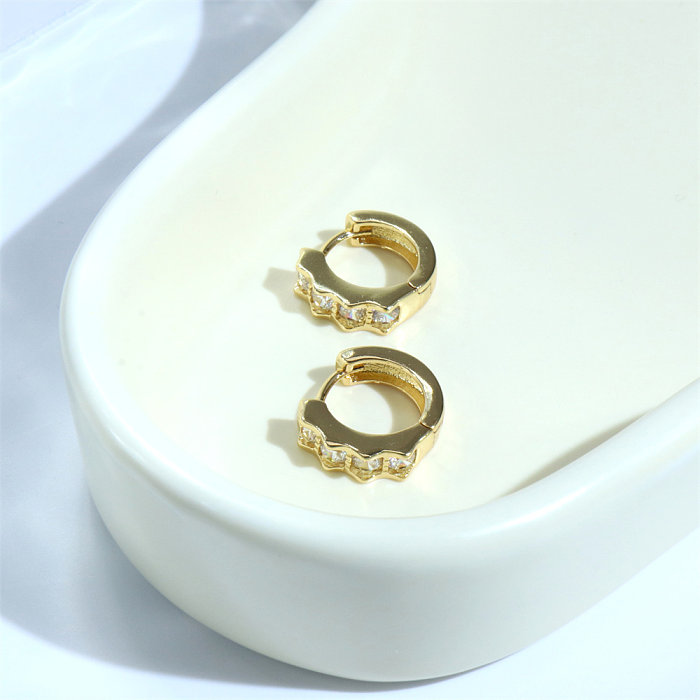 1 Pair Simple Style Round Copper Inlay Zircon Hoop Earrings