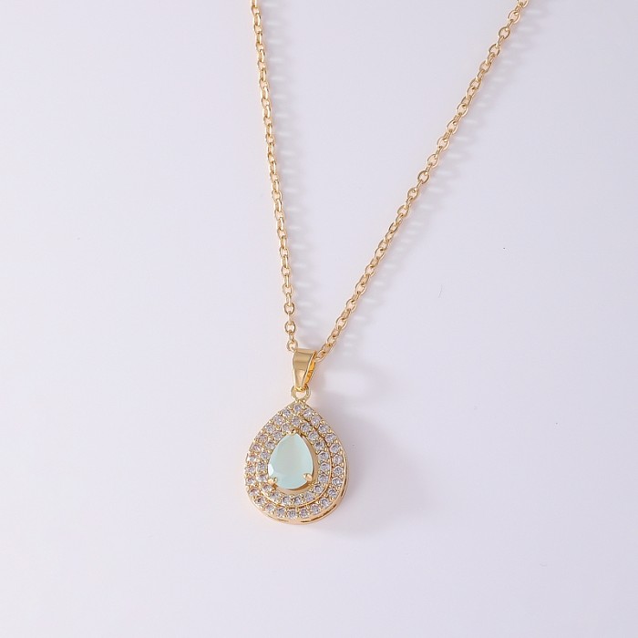 Retro Simple Style Water Droplets Copper Zircon Necklace Pendant In Bulk