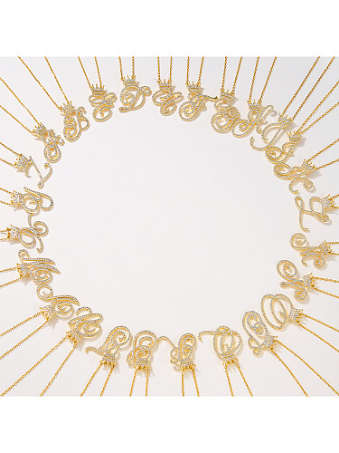 Elegante Damen-Anhänger-Halskette mit Buchstaben-Kupferbeschichtung, Inlay aus Zirkon, 18 Karat vergoldet