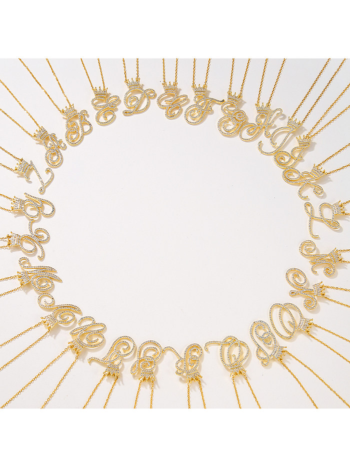 Elegante Damen-Anhänger-Halskette mit Buchstaben-Kupferbeschichtung, Inlay aus Zirkon, 18 Karat vergoldet