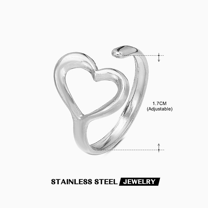 Simple Style Heart Shape Stainless Steel Open Ring In Bulk