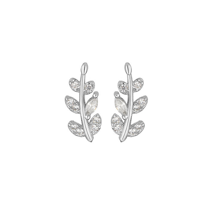 1 Pair Simple Style Leaves Copper Inlay Rhinestones Earrings