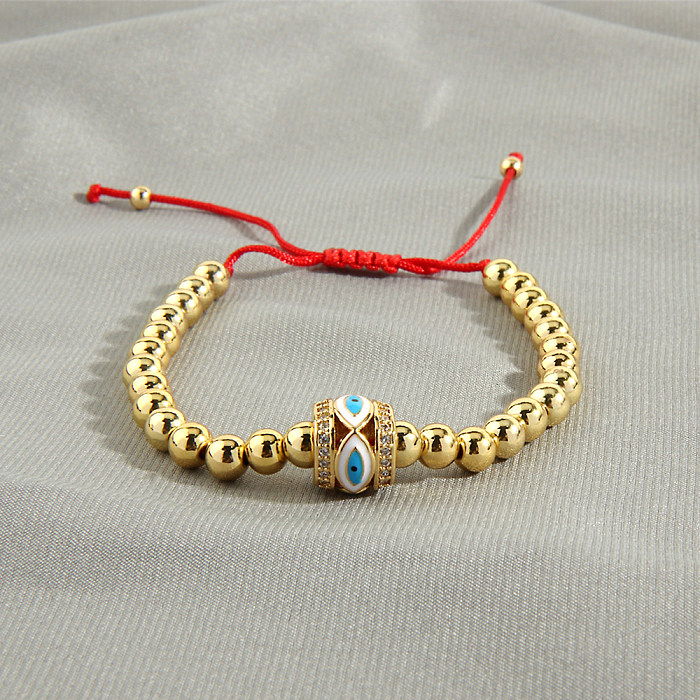 Commute Eye Resin Copper Beaded Enamel Inlay Zircon 18K Gold Plated Twisted Cable Bracele