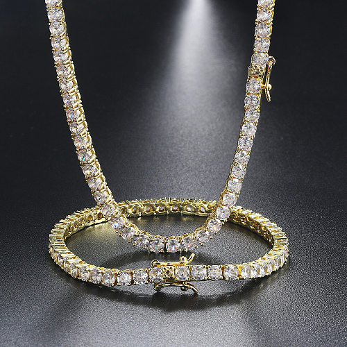 Fashion Round Copper Inlay Zircon Unisex Bracelets Necklace 1 Piece