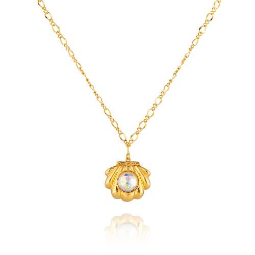 Lady Beach Simple Style Shell Stainless Steel Copper Plating Inlay Zircon 18K Gold Plated Pendant Necklace
