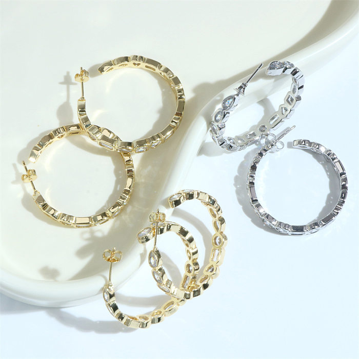 1 Pair Fashion C Shape Square Heart Shape Copper Plating Inlay Zircon Ear Studs