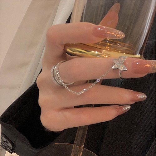 Bague ouverte en diamant artificiel avec incrustation de cuivre papillon de style féerique