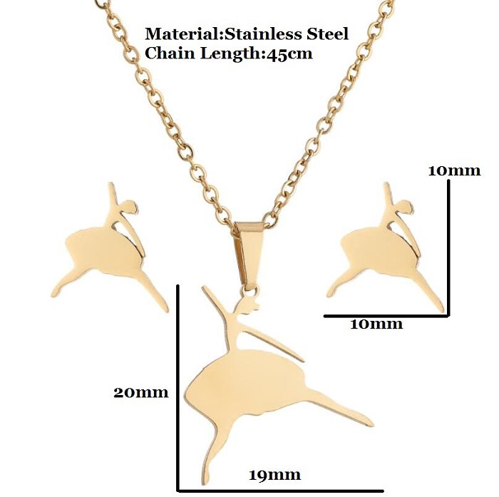 1 ensemble de boucles d'oreilles et collier plaqués en acier inoxydable avec animaux géométriques à la mode