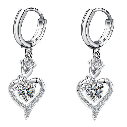 1 Pair Casual Simple Style Heart Shape Flower Copper Inlay Zircon Drop Earrings
