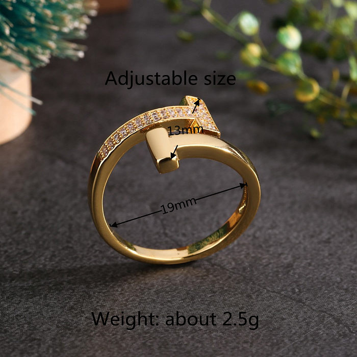 1 Piece Simple Style Letter Copper Plating Zircon Open Ring