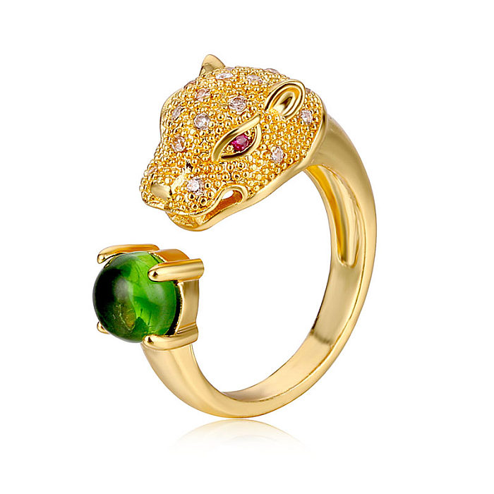 Shiny Animal Round Copper Plating Inlay Zircon 18K Gold Plated Rings
