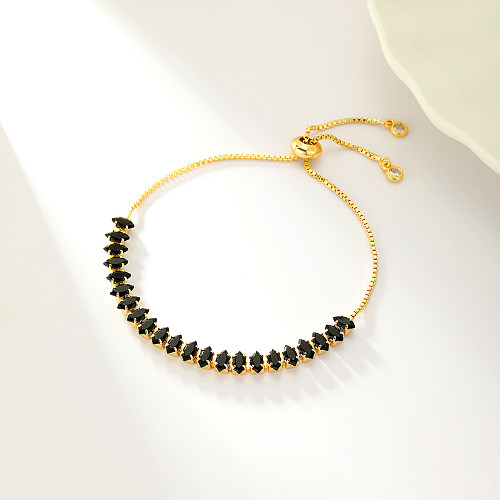 Elegante e luxuoso estilo simples losango cobre chapeamento inlay zircão pulseiras banhadas a ouro 18K