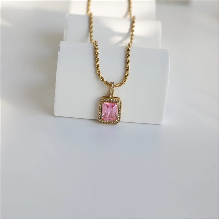 Simple Style Rectangle Copper Gold Plated Zircon Pendant Necklace In Bulk