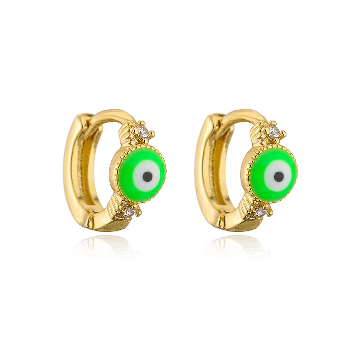 Simple 18K Gold Plated Zircon Dripping Oil Devil's Eye Earrings