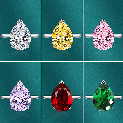 Bijoux de pierres précieuses colorées à la mode, goutte d'eau rose, anneau ouvert en cuivre