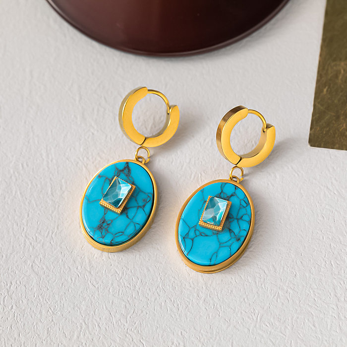 Collier de boucles d'oreilles turquoise avec incrustation d'acier et de titane de couleur unie de style ethnique