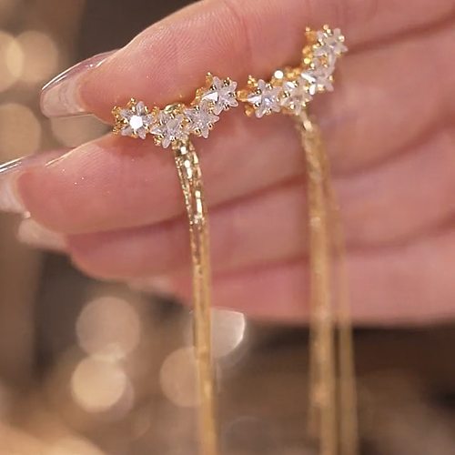 1 Pair Sweet Star Plating Inlay Copper Artificial Gemstones Earrings