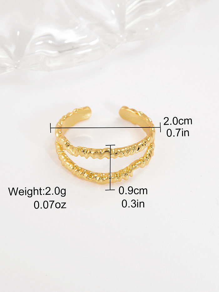 IG Style Simple Style Lines Twist Copper Plating Hollow Out 18K Gold Plated Open Ring