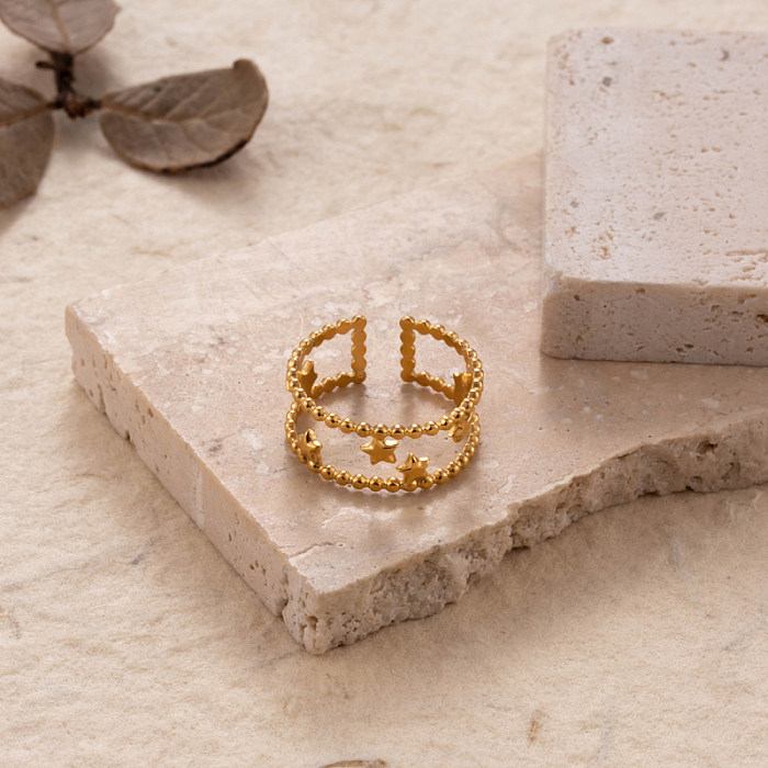 Offener Ring im modernen Stil mit Kreuz-Unendlichkeits-Mond-Edelstahlbeschichtung und 18-Karat-Vergoldung
