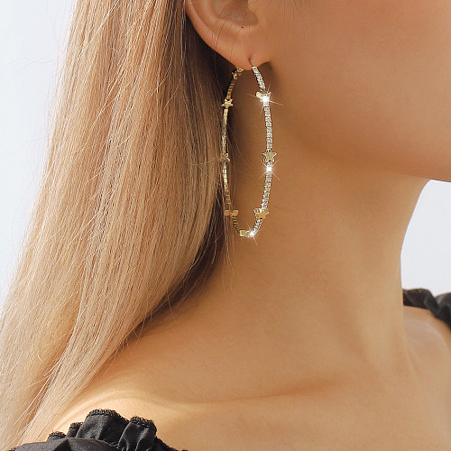 1 Pair Exaggerated Streetwear Shiny Star Inlay Copper Rhinestones Hoop Earrings