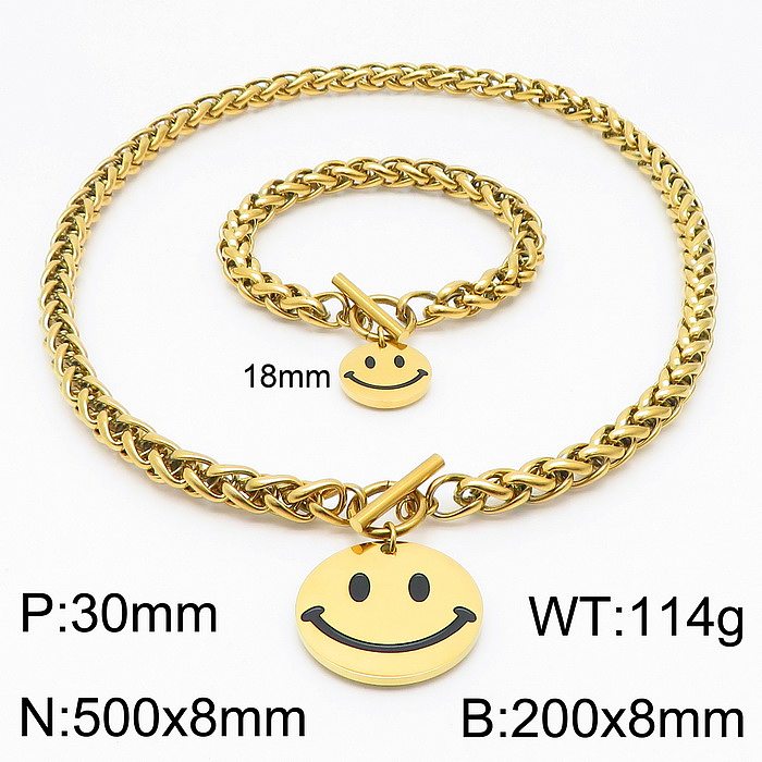 Casual estilo simples formato de coração rosto sorridente chapeamento de aço inoxidável pulseiras banhadas a ouro 18K colar