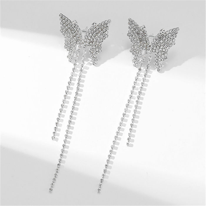 1 Paar glänzende Schmetterlingsüberzug-Inlay-Kupfer-Strasssteine, versilberte Ohrhänger
