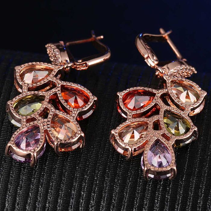 1 Pair Elegant Luxurious Simple Style Water Droplets Water Drop Inlay Copper Zircon Drop Earrings