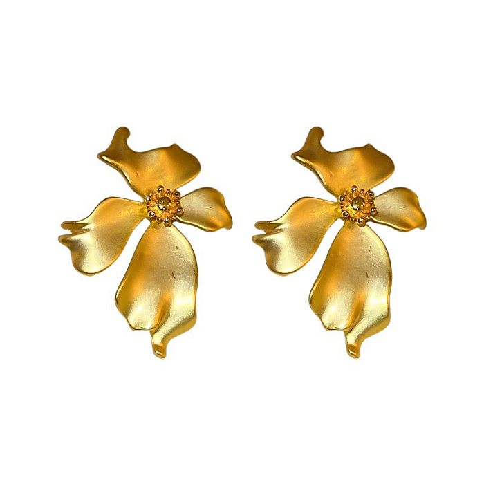 1 paire de clous d'oreilles en cuivre plaqué fleur, Style Vintage Simple