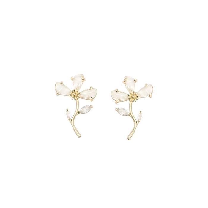 1 Pair Lady Sweet Flower Plating Inlay Copper Artificial Crystal Ear Studs