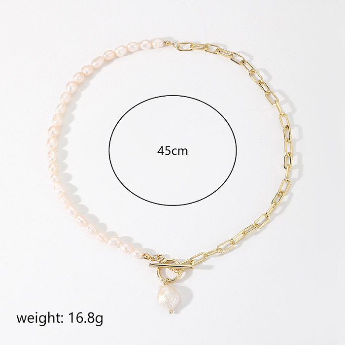 Simple Style Round Copper Beaded Plating 18K Gold Plated Pendant Necklace