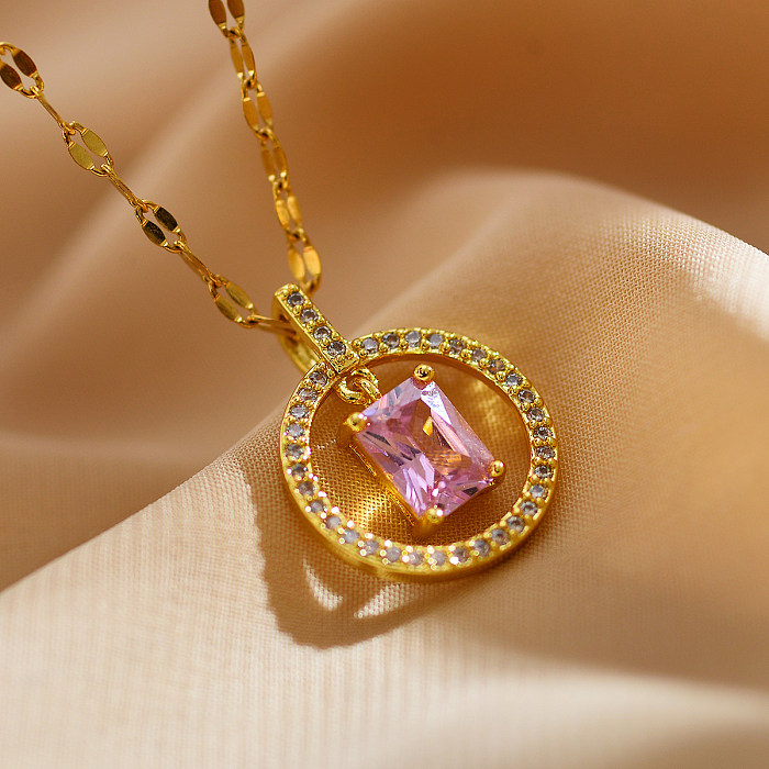 Glam Round Square Copper Inlay Zircon Earrings Necklace