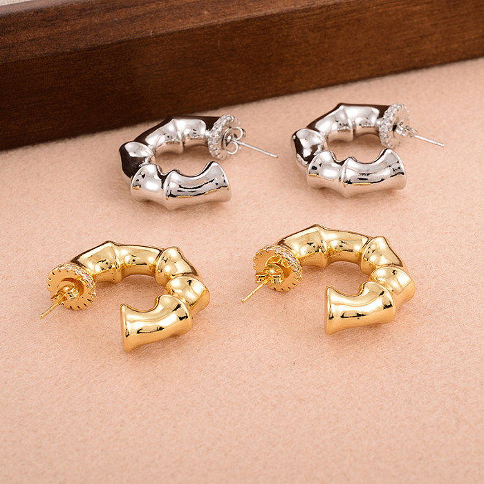 1 Pair Simple Style C Shape Plating Inlay Copper Zircon 18K Gold Plated Ear Studs